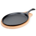 Oval Cast Iron Fajita Pan Set with Wood Serving